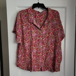 Lucky Brand Pink Floral Short Sleeved Button Down Shirt